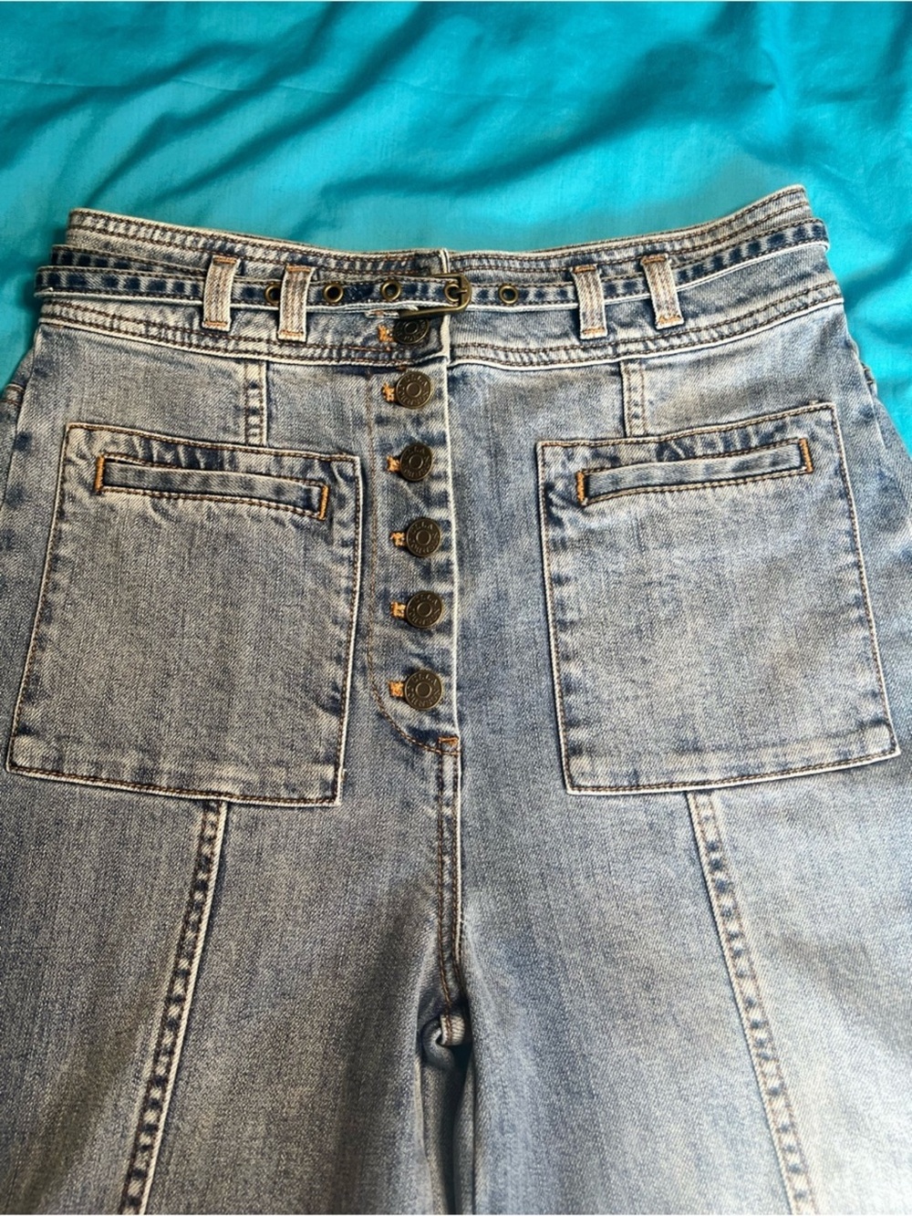 Ulla Johnson High Rise Wide Leg Belted Jeans Size 6 - Picture 11 of 15
